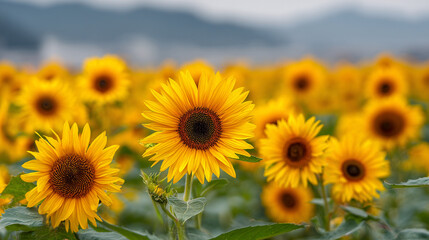 Obraz premium Close-up of a Blooming Sunflower with Softly Blurred Background