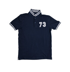 Dark blue polo shirt with number 73 isolated on white background.