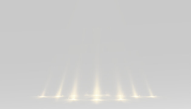 png abstract spotlights with glowing bright stage light beam projection shiny decoration theatre scene studio transparent space concert empty spot disco festive glittering event design overlay gold