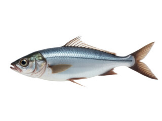 A fish standing upright on a white surface, with no context