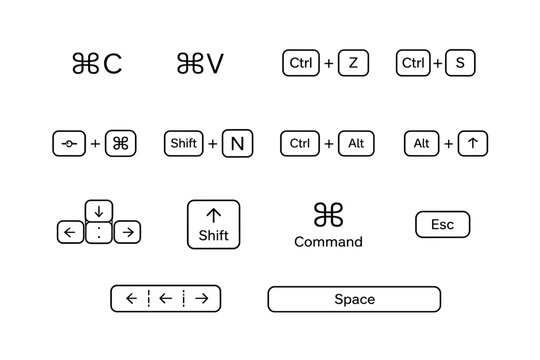 Close Up Of Keyboard Shortcut Symbols And Icons On White Background