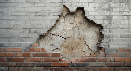 Structural damage on aged brick wall caused by foundation settling and seismic tremors