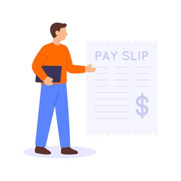Issuing Payslips, generating salary slips for employees monthly, Flat vector character illustration