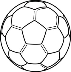 Fototapeta premium Minimalist soccer ball line art vector illustration featuring clean black outlines of traditional hexagonal panels on white background.