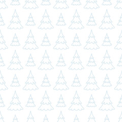 Obraz premium Blue spruce. Coniferous plant. Christmas tree outline. Seamless vector pattern. Infinitely repeating coniferous plant ornament. Doodle style. Isolated colorless background. 