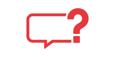 Obraz premium Red speech bubble with question mark symbol communication in white background