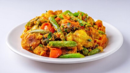 Crispy golden fried mixed vegetables including green beans, carrots and potatoes. Concept Crispy fried vegetables, Green beans and carrots, Potato medley, Savory veggie side dish, Crunchy veggie fry