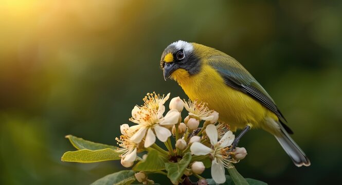 Tui bird with pollen specks on beak feeding on harakeke blooms under daylight