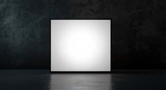 White square lightbox brightly lit against a dark textured wall background