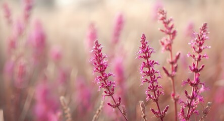 Fototapeta premium Scenic artwork capturing the beauty of wild plants flowering in magenta tones