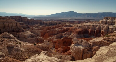 Rocky barren landscape with moonlike erosion and badlands geological features