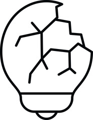 Obraz premium Broken light bulb icon symbolizing a failed idea, problem, or lack of innovation