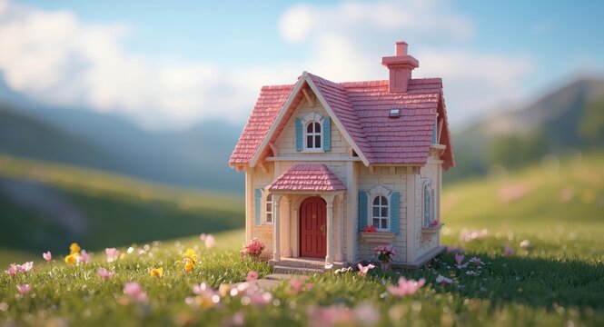 Cute animated house portrayal emphasizing vibrant gradient fills