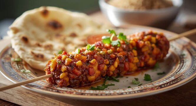 Traditional Pashtun minced kebab crafted from mixed ground beef and spices