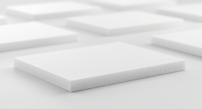 White polyethylene foam sheets isolated apart on a white smooth floor
