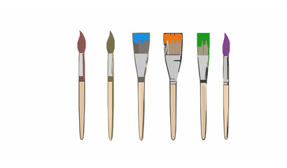 Colorful six paintbrushes doodle vector illustration with hand-drawn art strokes © Lipi