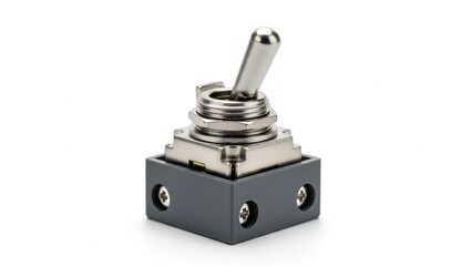Metal toggle switch with threaded neck and grey plastic square base