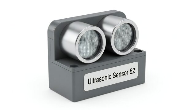 Ultrasonic sensor 52, a grey plastic device with two silver circular grilles, on white background