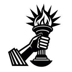 Hand holding a flaming torch silhouette vector illustration © Rasel