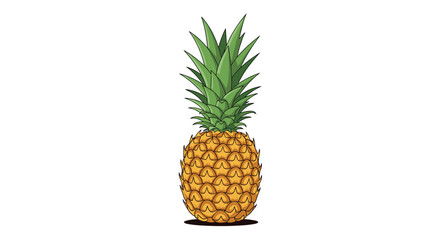 Fototapeta premium Vibrant, detailed illustration of a whole ripe pineapple with its green leafy crown, shown standing on a white background.