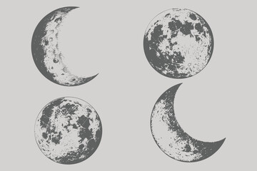 Realistic full Moon in vintage engraving style. Retro Moon phases planets in solar system. Engraved hand drawn in old sketch, vintage style for label. Eps 10 © SAGOR