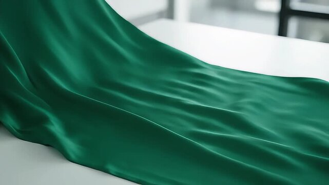 Flowing green silk fabric in slow motion. For corporate background branding promotion