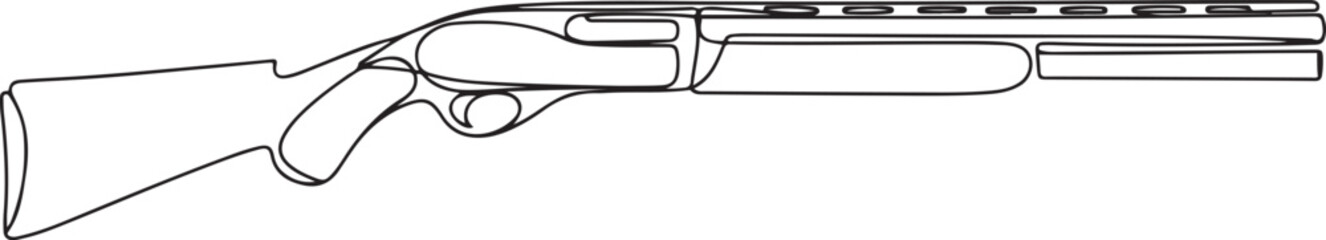 Obraz premium Continuous one line drawing of firearms shotgun. One line drawing illustration of shotgun gun. one line Art icon drawing vector