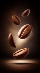 coffee beans floating in the air 