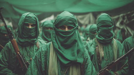 rmed group in a desert war zone, cinematic lighting and atmosphere, Generative AI