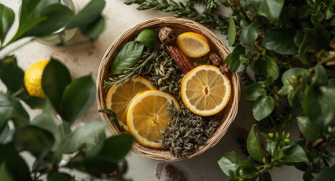 Bergamot and herbal infusions for natural indoor air freshness