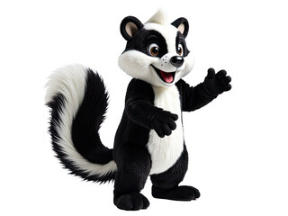 A black and white striped skunk mascot waving its paws, often used in  characters or as a symbol for a brand