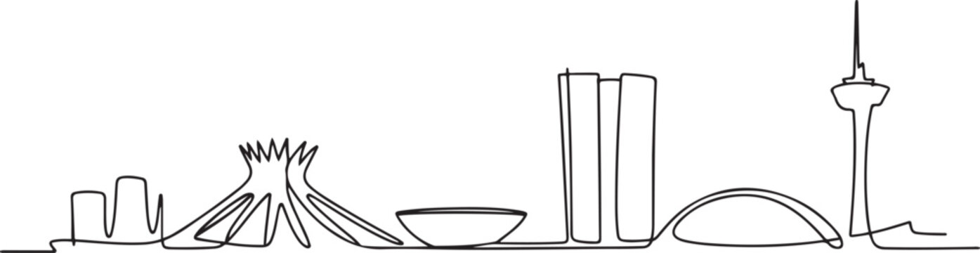 Continuous one line drawing of Brasilia city skyline. Single line drawing illustration of Brazil cityscape. one line Art icon drawing vector