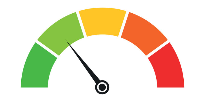 Speedometer icon or sign with arrow. Speedometer, indicator icons.