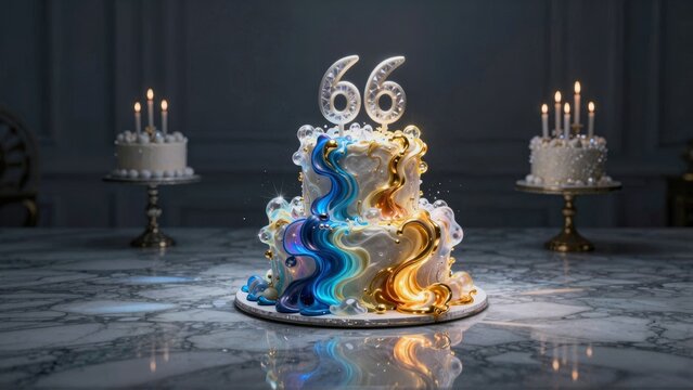 Elegant 66th birthday cake celebration or Birthday cake with a lighted number 