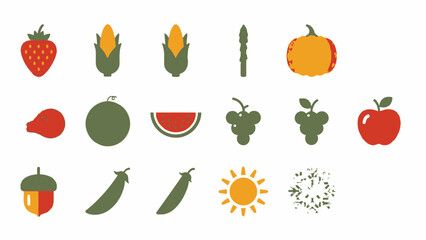 Collection of Fresh and Healthy Fruits and Vegetables Icons. © ryu