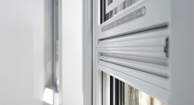 Modern plastic framed windows with integrated smooth roller shutters in housing design