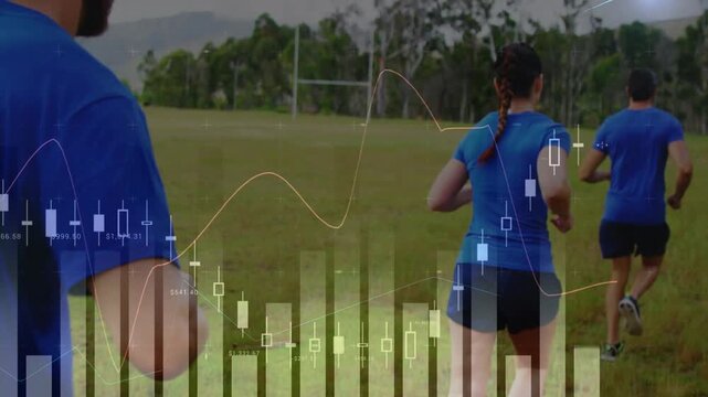 Animation of data processing and statistics over rugby players