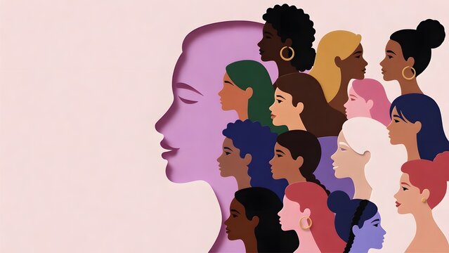 An artistic illustration depicting a diversity of women, united by their strength, resilience, and unique identities.