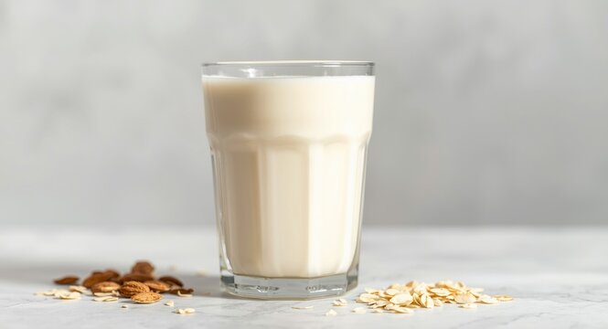 Nourishing glass of plant based oat coconut and almond milk blend