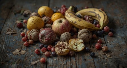 Discarded bad fruit concept highlighting food loss and waste at farm