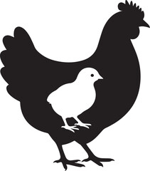 Fototapeta premium Hen with chicks illustration isolated on white background, mother hen and baby chicks, farm animal family, clean minimal poultry design