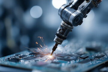Industrial automation showing high-speed precision manufacturing, generative ai