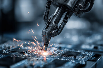 Technical focus on robotic contact point during circuit assembly, generative ai