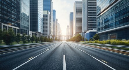Obraz premium Modern urban road bordered by contemporary high rise architecture
