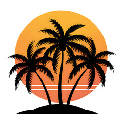 Silhouette of three palm trees with a vibrant sunset in the background