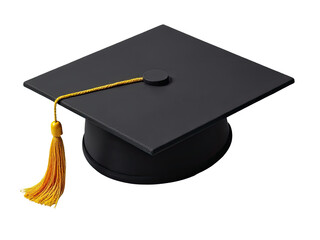 A black graduation cap with a bright yellow tassel, symbolizing academic achievement and celebration