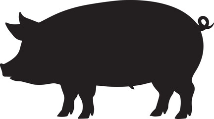 Black silhouette of a pig isolated on white background, farm animal shadow illustration, simple livestock shape, clean monochrome agricultural design