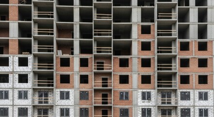 Fototapeta premium Abstract view of an unfinished building facade, showcasing brick and concrete