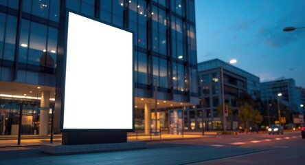 Obraz premium Vertical billboard on building exterior with white LED display and clipping path