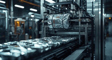 Fototapeta premium Next generation factory solid filling equipment for aluminum foil packaging